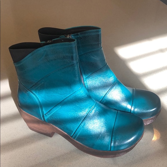 teal leather ankle boots